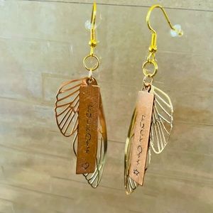 NEW Dragonfly Butterfly FO gold copper earrings wings peacedbyAlise fun dangle